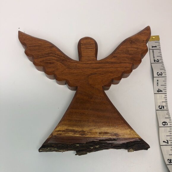 Hand carved Vintage Wood Live Edge Decorative Multi Tonal Wooden Angel 7" - Picture 2 of 7